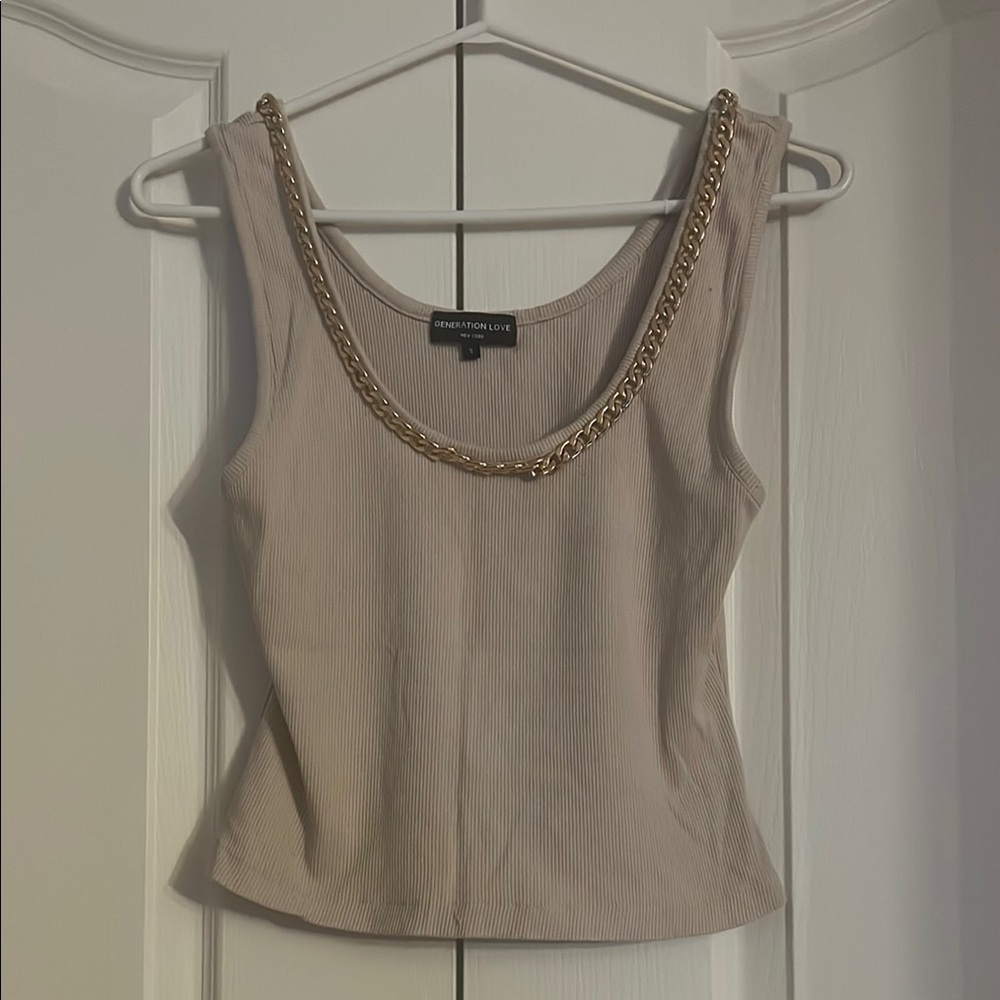 Generation Love Chain Accent attached Cream Tank Top
